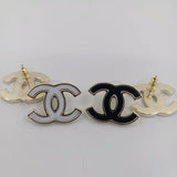 18K CC Black Earrings
