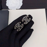 18K CC Black Earrings