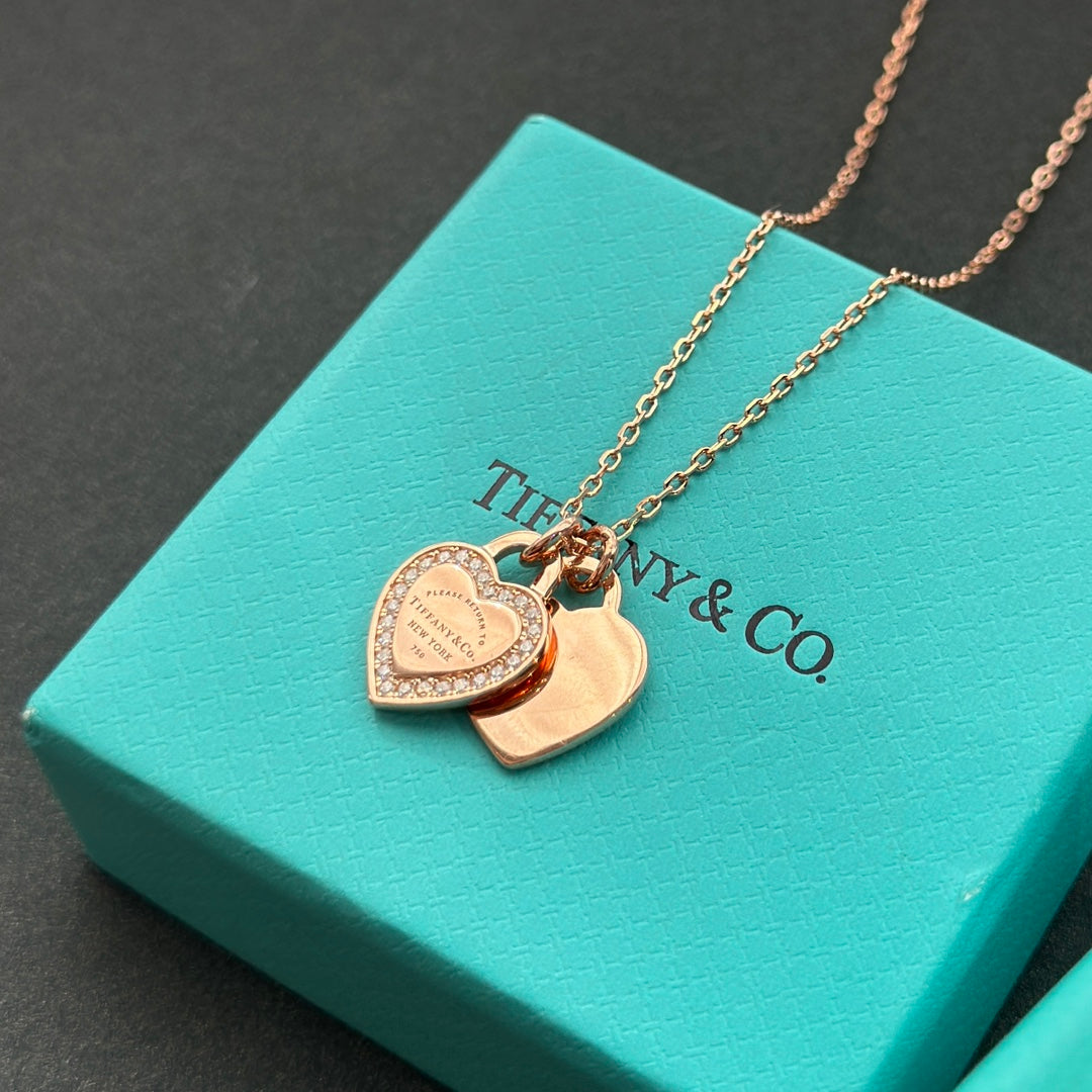 18K T Red Double Heart Diamond Necklaces