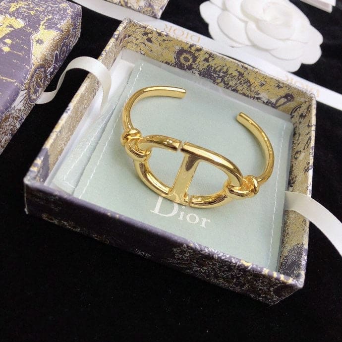 18K CD Navy Logo Bangle Open Cuff Bracelet