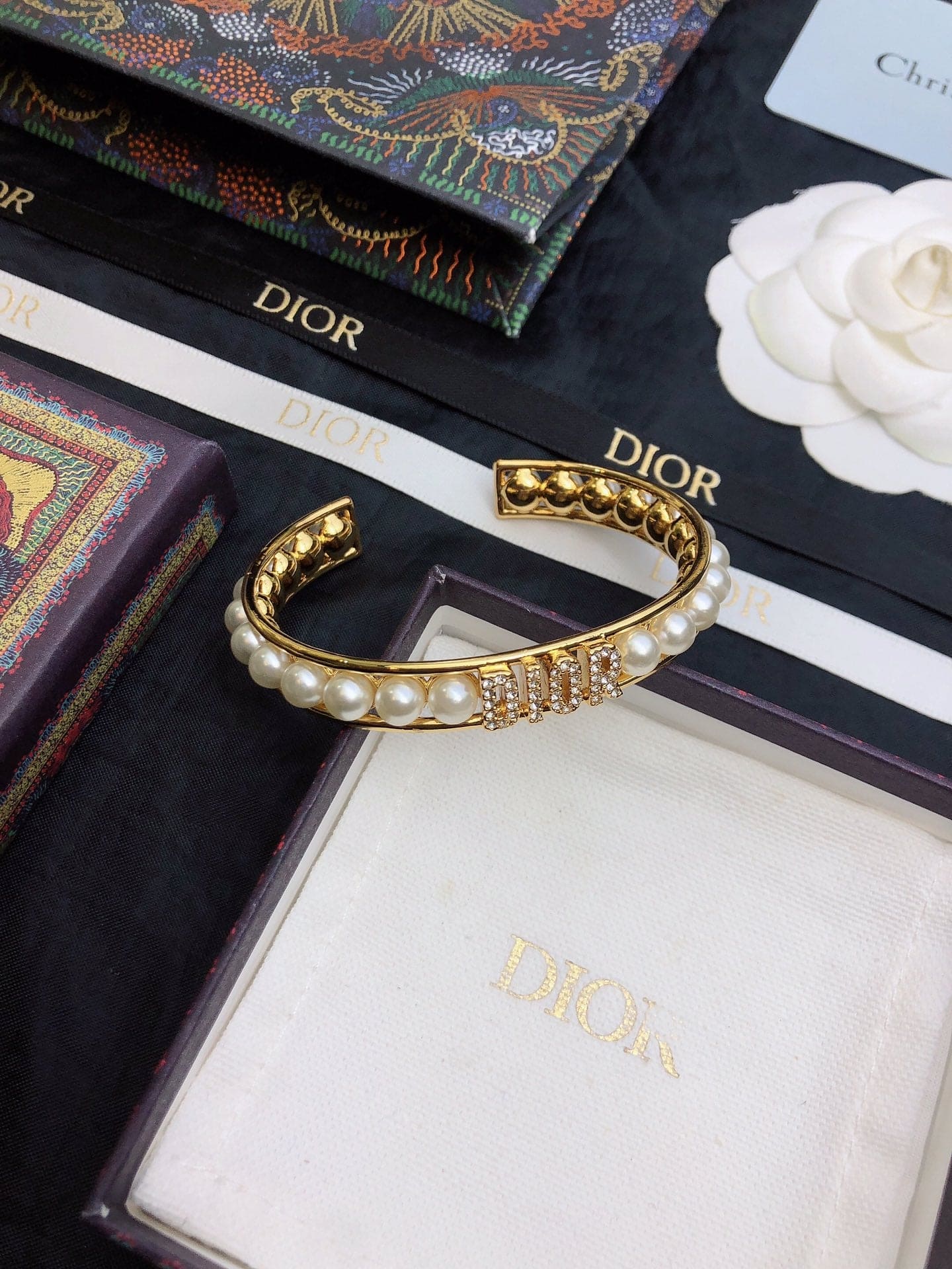 18K CD Pearl Open Cuff Bracelet
