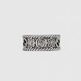 GG Aged Sterling Silver Interlocking G Flower Ring