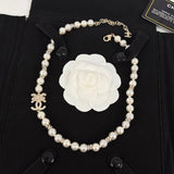 18K CC Bow Diamond Pearl Necklace