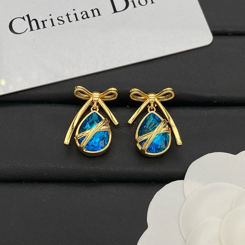 18K CD Blue Crystal Drop Earrings