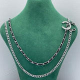 18K CC Black Leather Chain Necklace
