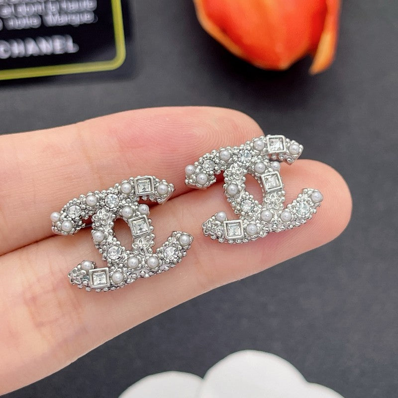 18K CC Pearl & Diamond Earrings