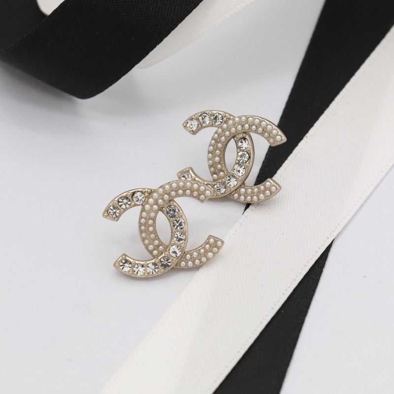 18K CC Pave Diamond Pearl Earrings