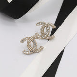 18K CC Pave Diamond Pearl Earrings