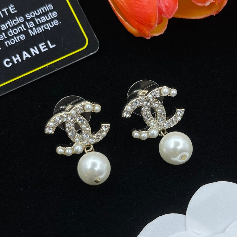 18K CC Pearl Drop Earrings