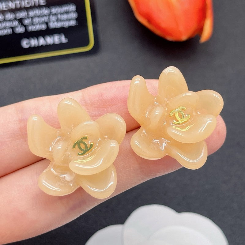 18K CC Color Flower Resin Earrings