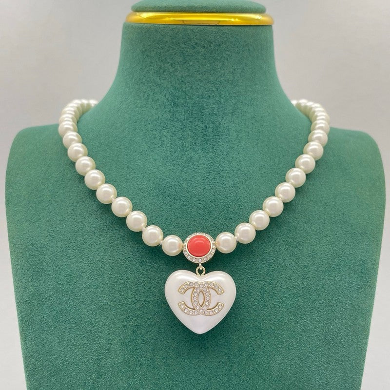 18K CC Heart Pearl Chain Necklace