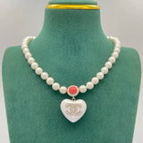 18K CC Heart Pearl Chain Necklace