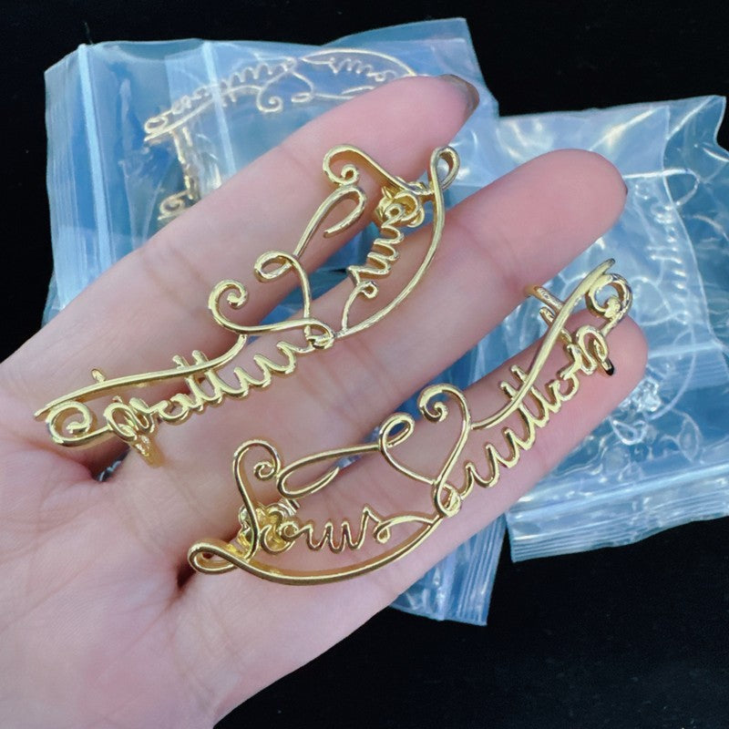 18K Louis Script Gold Earrings