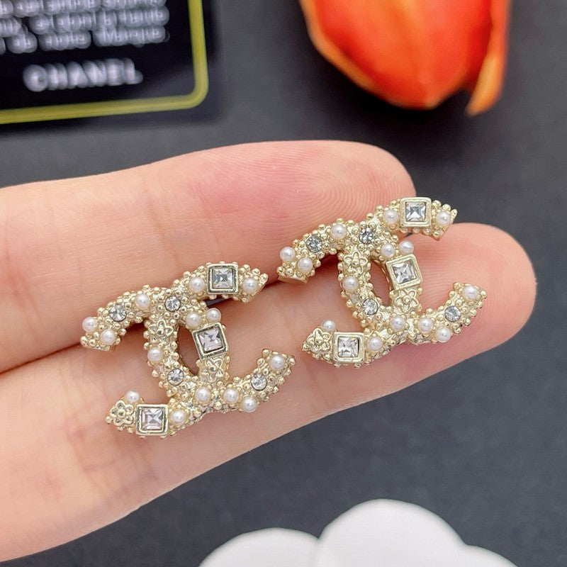 18K CC Pearl & Diamond Earrings