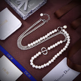 18K CD Triomphe Gourmette Pearls Necklace