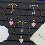 18K Louis Leather Pink Heart Bracelet