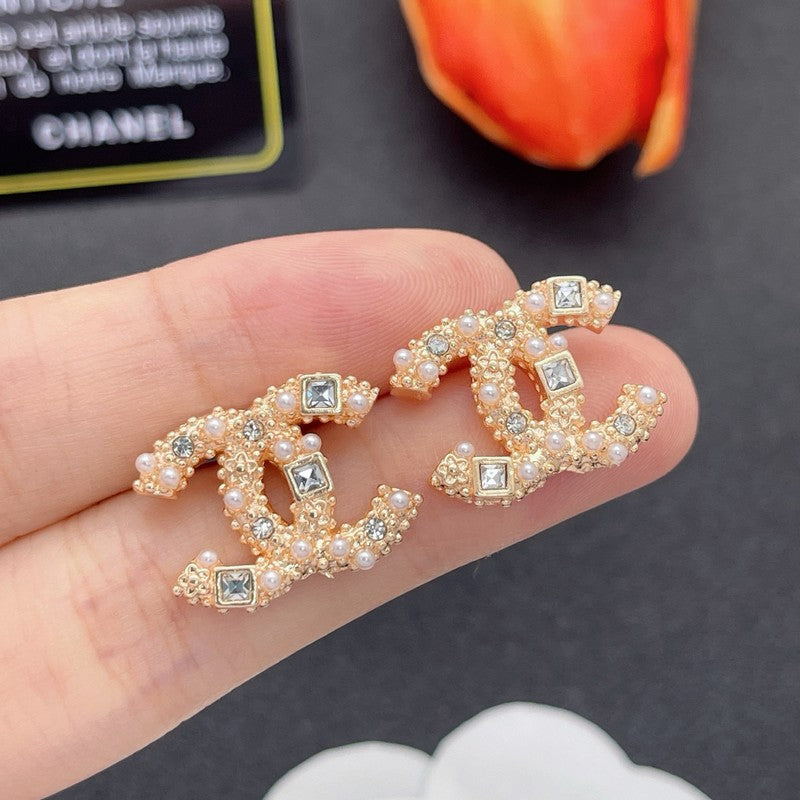 18K CC Pearl & Diamond Earrings
