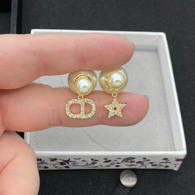 18K CD Star Pearl Diamond Earrings