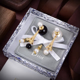 18K CD Tribales Eiffel Tower Charm Black Pearls Earrings