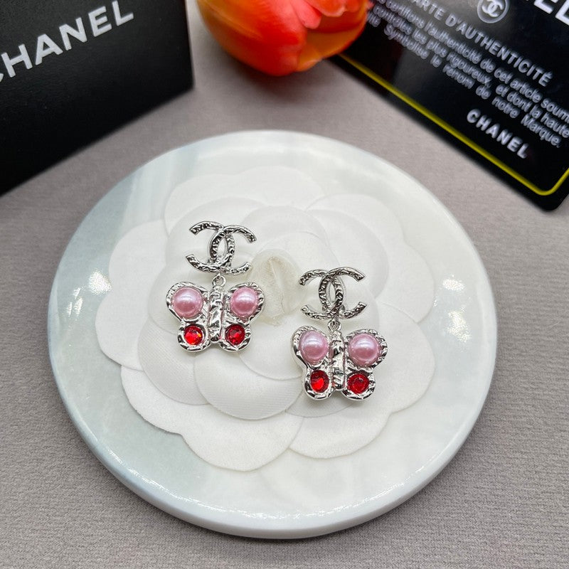 18K CC Pink Butterfly Gold Earrings