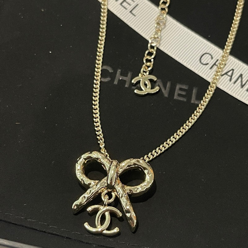 18K CC Gold Bow Tie Necklace