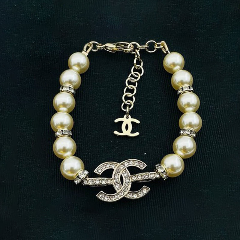 18K CC Diamond Paerl Chain Bracelet