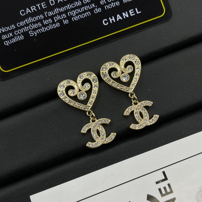 18K CC Diamond Heart Earrings