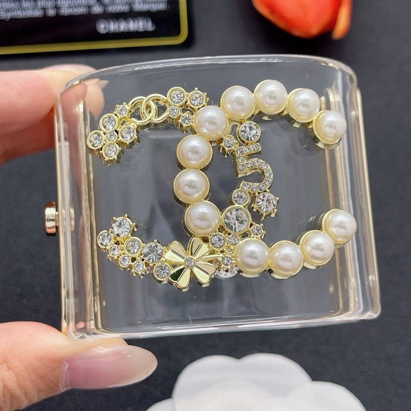 18K CC Pearl & Diamond Transparent Cuff Bracelet
