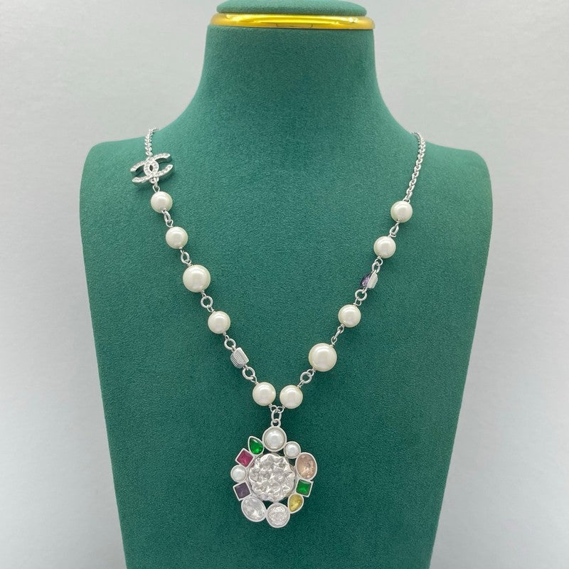 18K CC Color Crystal Pearl Chain Necklace