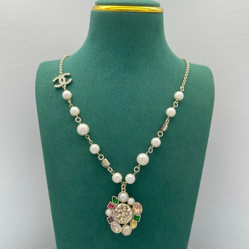 18K CC Color Crystal Pearl Chain Necklace