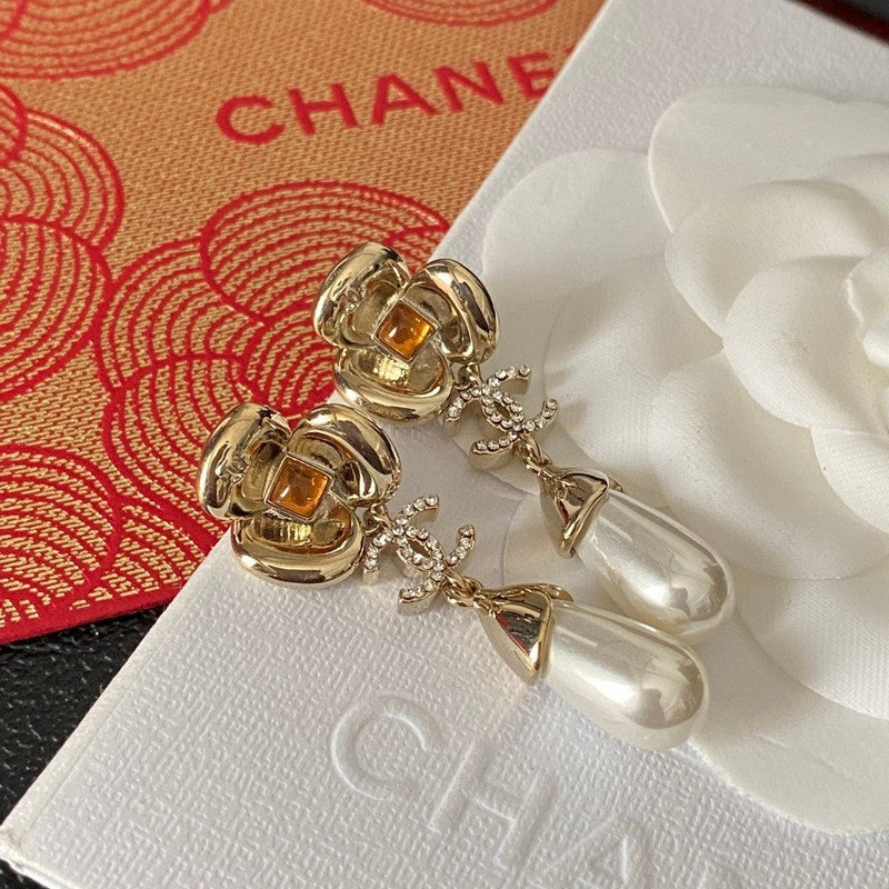 18K CC Camellia Red Crystal Earrings