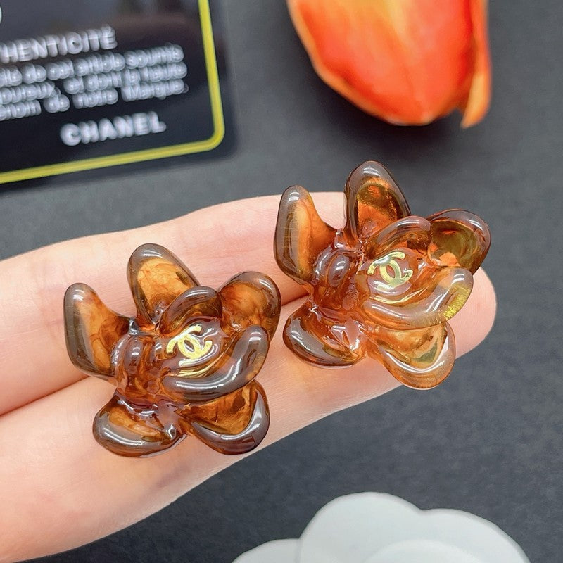 18K CC Color Flower Resin Earrings