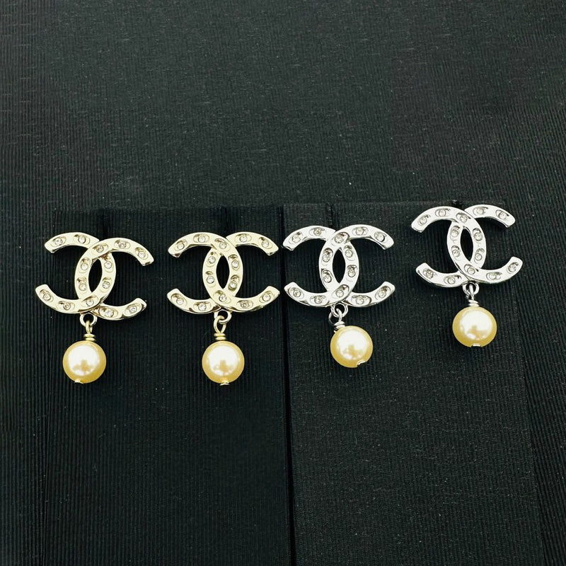 18K CC Pave Diamond Pearl Drop Earrings