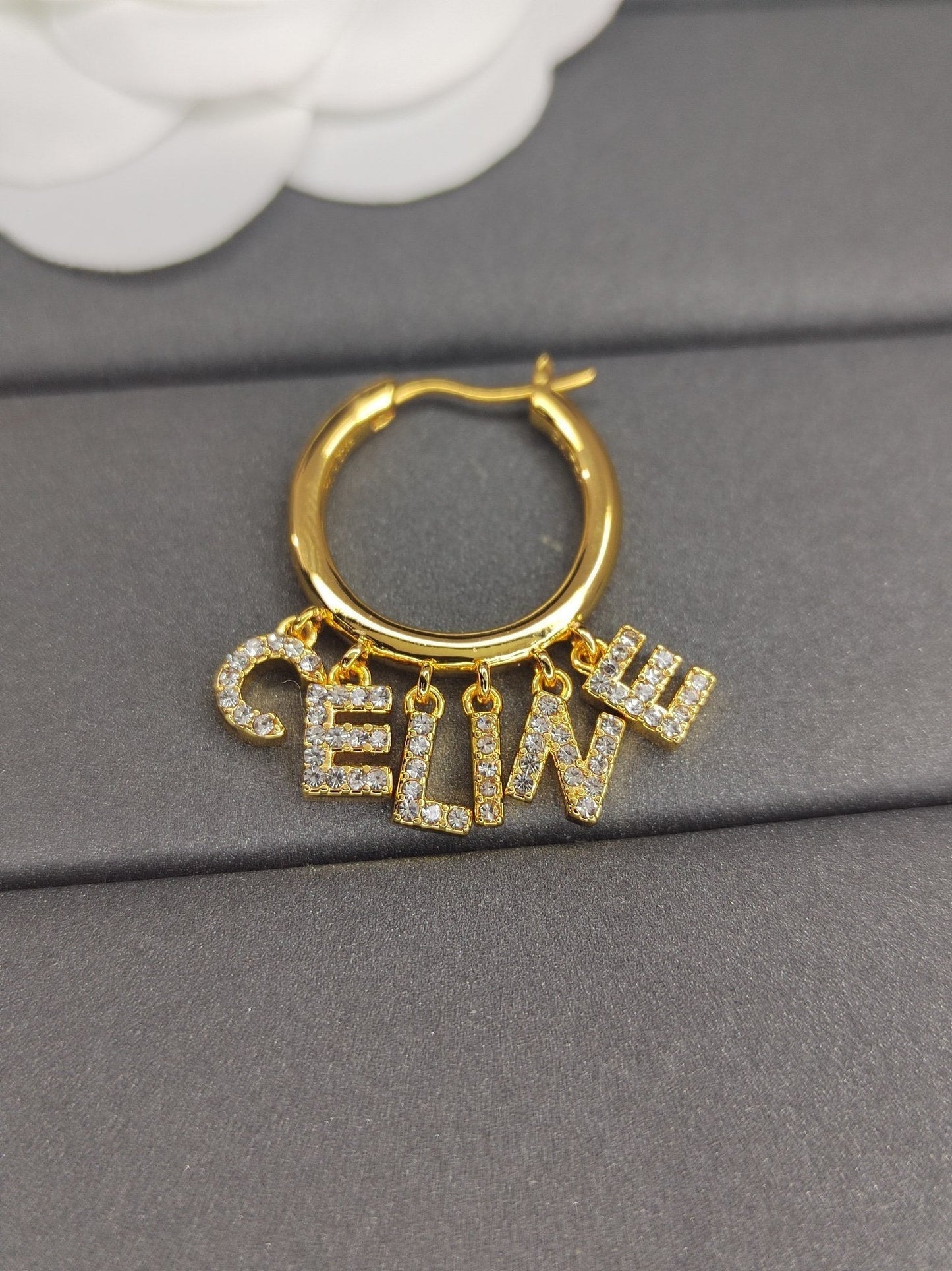 18K Triomphe Script Diamonds Earrings