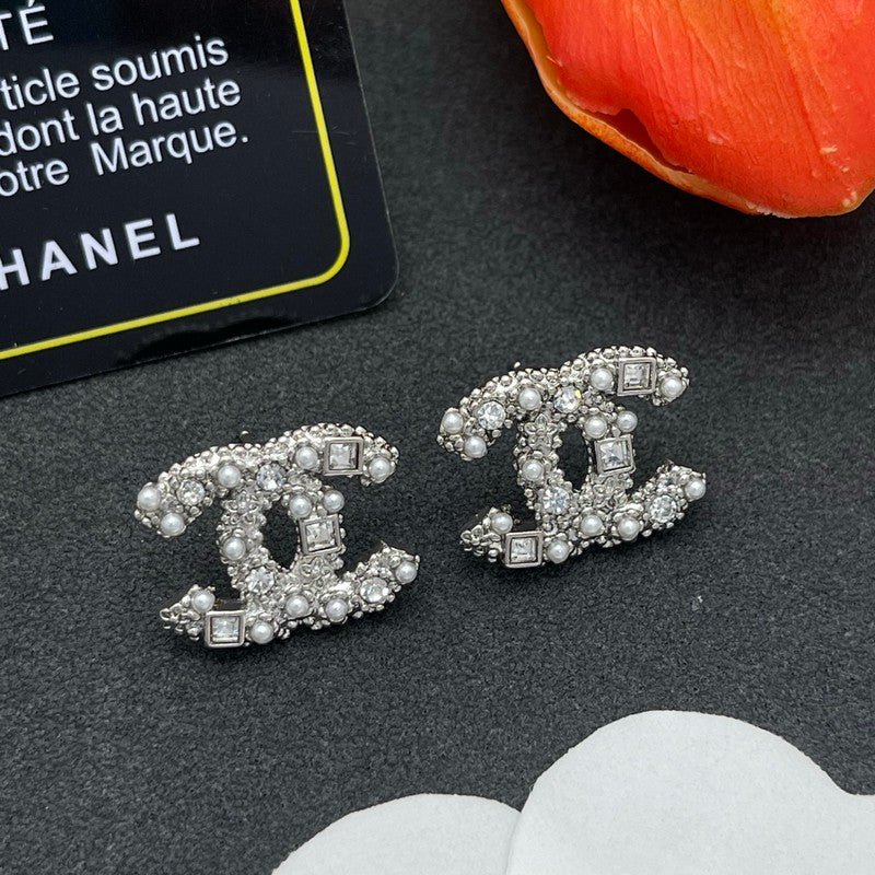 18K CC Pearl & Diamond Earrings