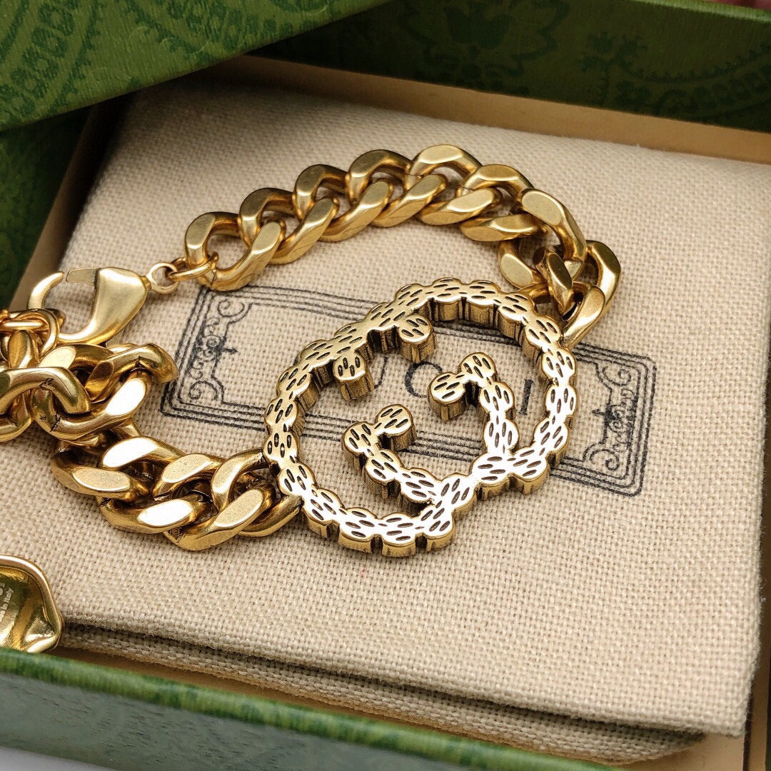 18K GG Interlocking G Diamond Chain Bracelet