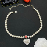 18K CC Heart Pearl Chain Necklace