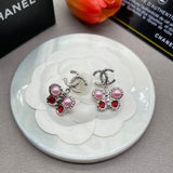 18K CC Pink Butterfly Gold Earrings
