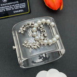 18K CC Pearl & Diamond Transparent Cuff Bracelet