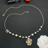 18K CC Color Crystal Pearl Chain Necklace