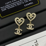 18K CC Diamond Heart Earrings