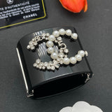 18K CC Pearl & Diamond Black Cuff Bracelet