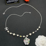 18K CC Color Crystal Pearl Chain Necklace
