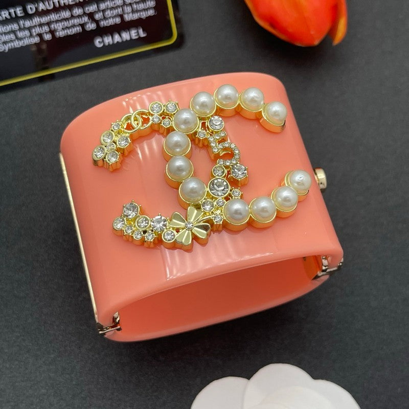 18K CC Pearl & Diamond Pink Cuff Bracelet