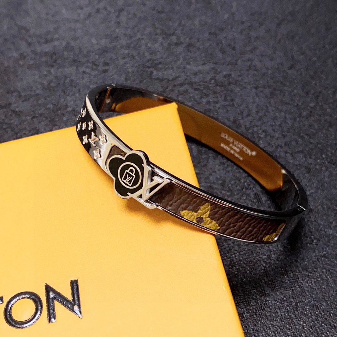 18K Louis Leather Lock Bracelet