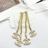 18K CC Long Tassel Diamond Earrings