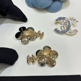 18K CC 26C Blue Camellia Earrings