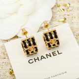 18K CC Half Circle Leather Gold Earrings