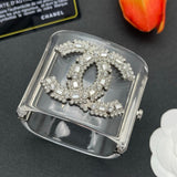 18K CC Pearl Diamond Transparent Cuff Bracelet