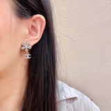 18K CC Diamond Flower Gold Earrings
